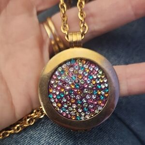 Carlo Biagi Necklace with Swarovski Crystal Coin And Gold Tone Chain